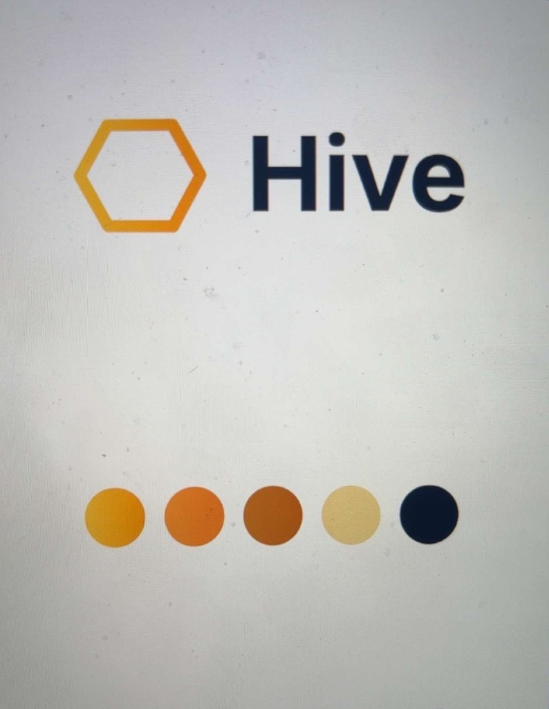 Hive logo and five-color honey and navy palette.