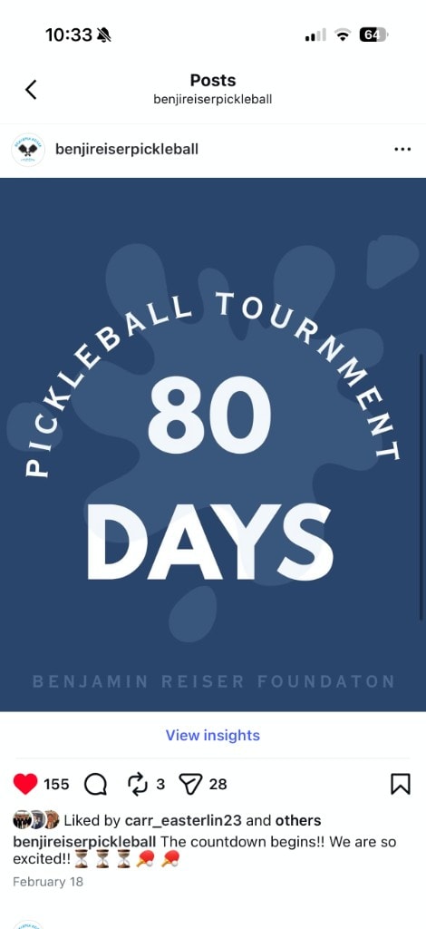 Instagram countdown post reading 80 days until the pickleball tournament.