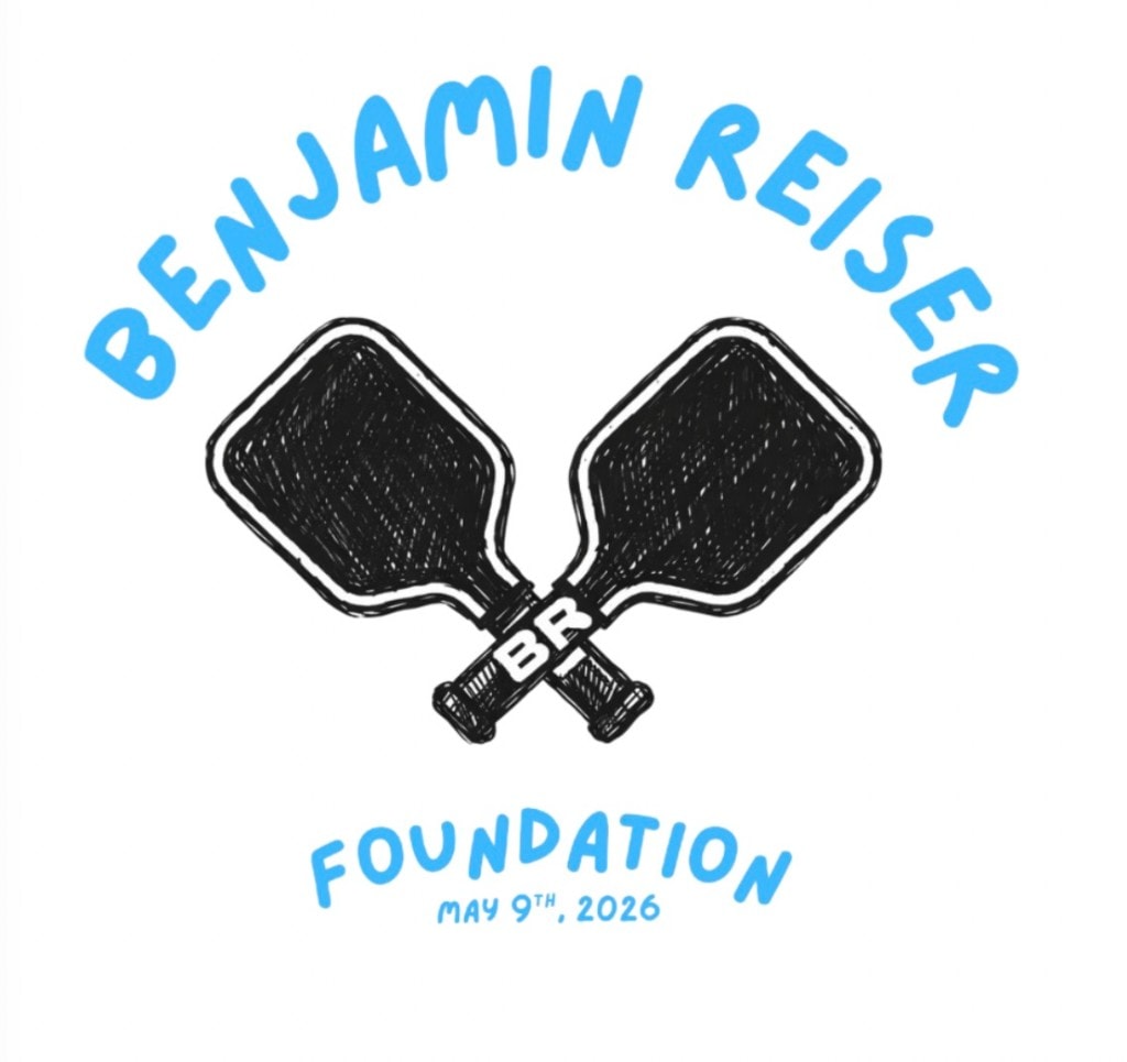 Benjamin Reiser Foundation logo with crossed pickleball paddles and May 9th date.