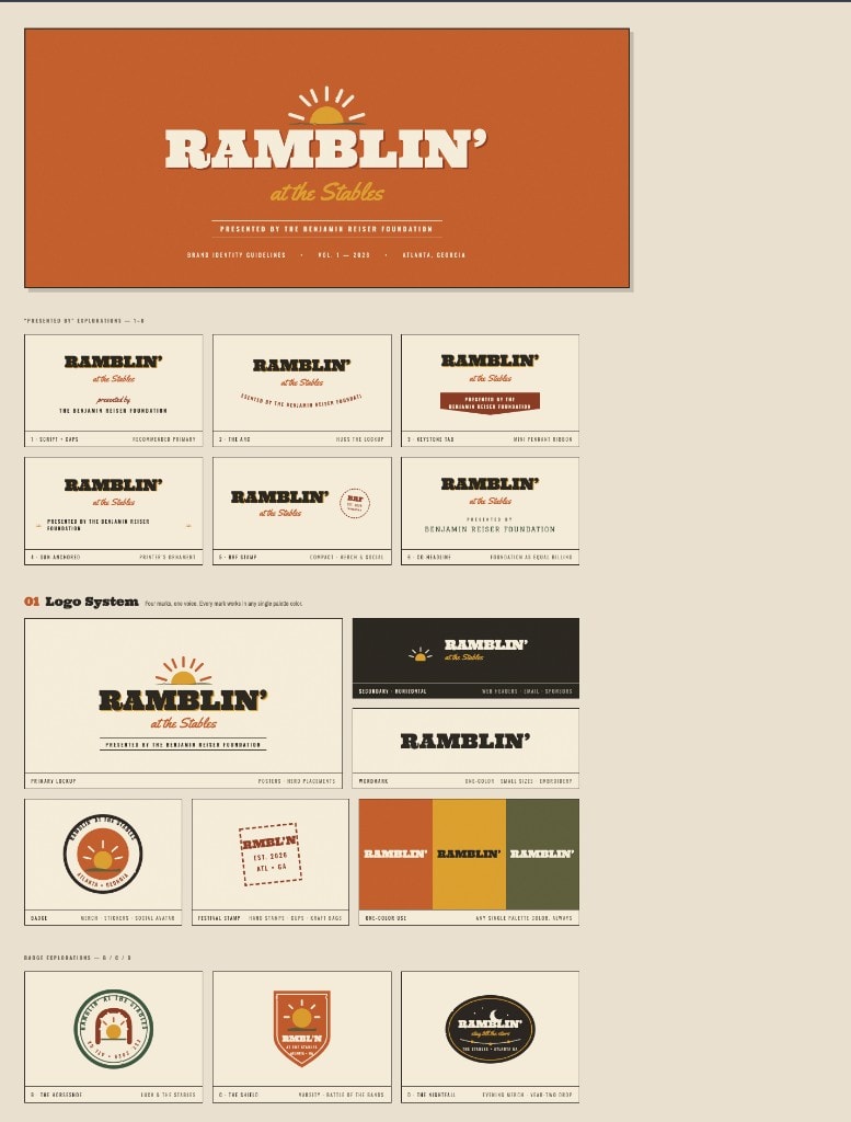 Ramblin' at the Stables brand identity guidelines presented by the Benjamin Reiser Foundation.