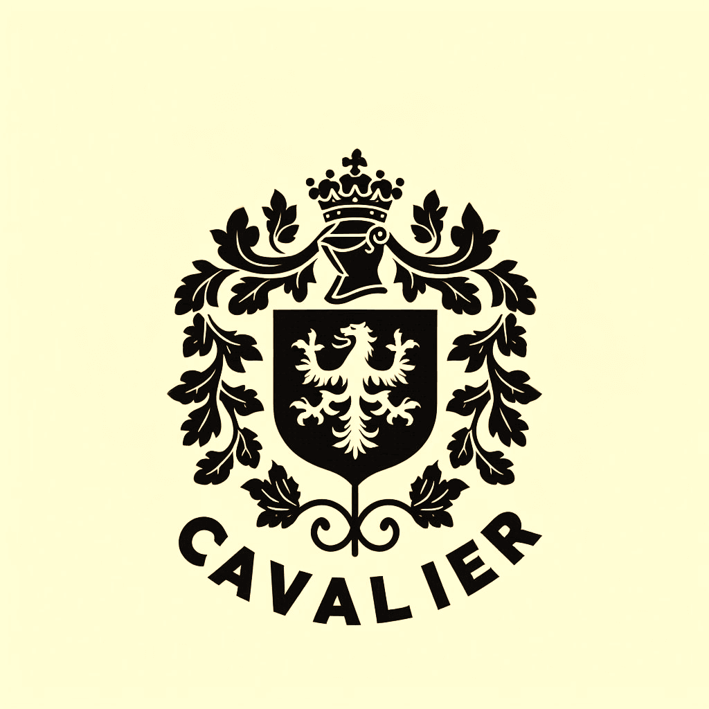 Cavalier heraldic crest logo with crown, helmet, and eagle shield.