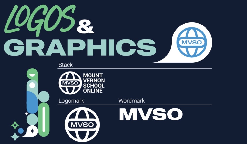 MVSO logos and graphics sheet with globe mark, stack, logomark, and wordmark.
