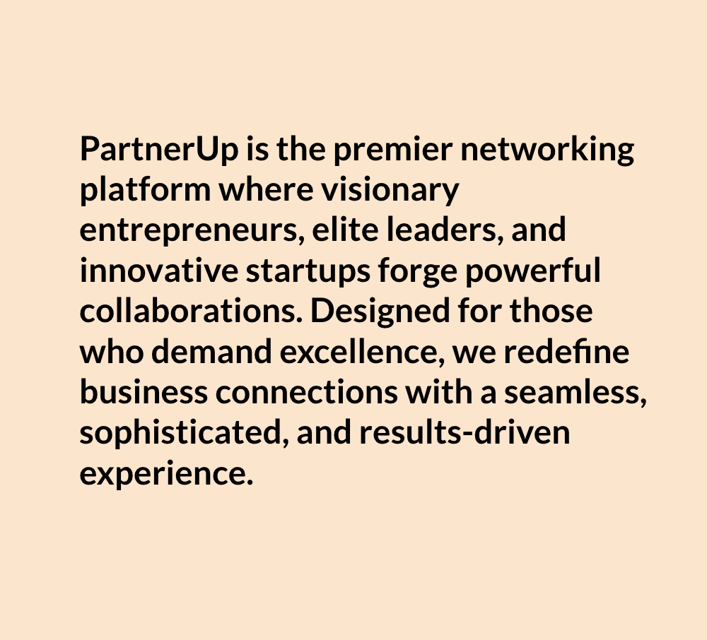 PartnerUp mission statement slide describing the networking platform.